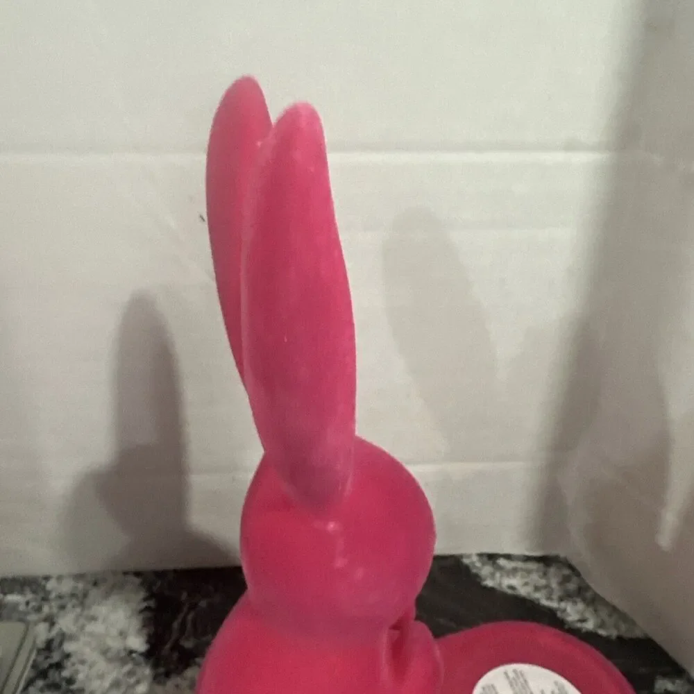 Bath & Body Works Bunny Rabbit Flocked Pink 3 Wick Candle Holder